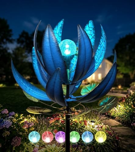 Large Wind Spinners Outdoor, Metal Lotus Yard Decorations Outdoor by VUFOZ