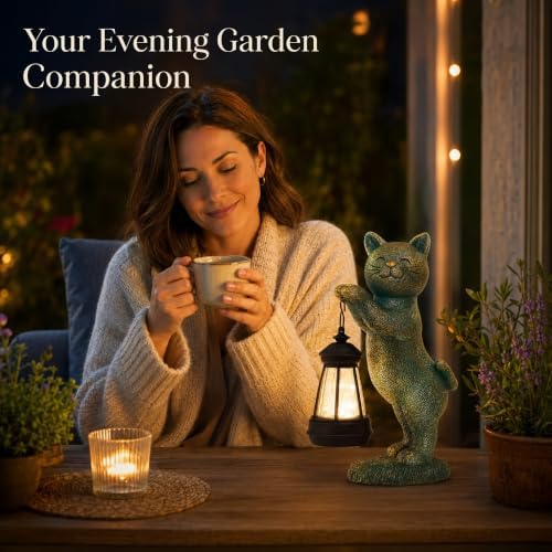 Nacome Cat Outdoor Statues for Garden with Solar Lantern - Image 5