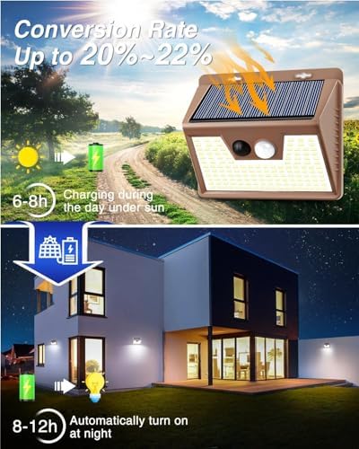 Peasur Solar Lights for Outside [10 Pack/140LED/Brown], Motion Sensor Outdoor Lights Ultra-Bright, Solar Security Light 3 Working Modes, Waterproof for Outside Garden Yard - Image 2