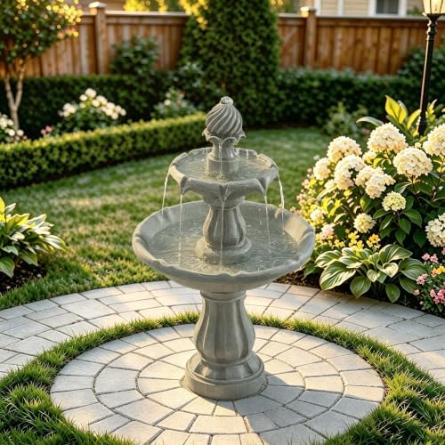 37" 2-Tier Water Fountain, Adjustable Water Flow,Light Sage Green - Image 2