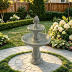 37" 2-Tier Water Fountain, Adjustable Water Flow,Light Sage Green - Image 2