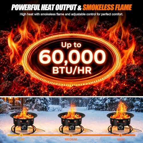 Portable Propane Fire Pit, 19-inch, 60,000 BTU Gas Fire Pit with Fire Pit Cover & Carry Kit, Smokeless Fire Bowl, Outdoor Fire Pit for Camping, Backyard, Patio, Tailgating, RV, Deck - Image 2