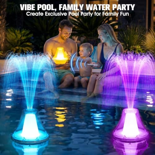 Bubbling Pool Fountain with Lights,Floating Pool Fountains with Anchor,Above Ground Pool Water Fountain Pump,Battery Powered Swimming Pool Floating Fountains for Inground Pool-1PC(White) - Image 2