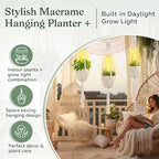 Huquary 3 Pack Macrame Hanging Plant Hanger with Grow Light,White - Image 5