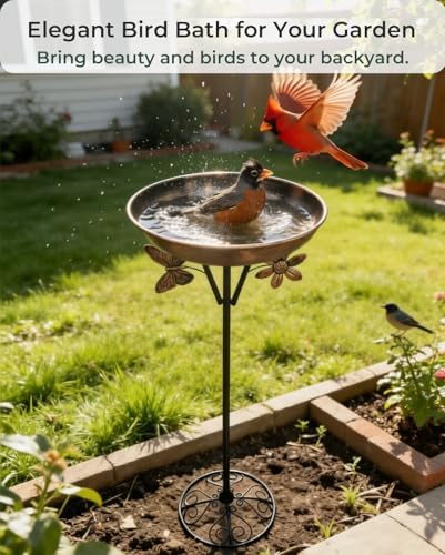 Metal Pedestal Bird Bath for Garden Patio Outdoor Decor - Image 5