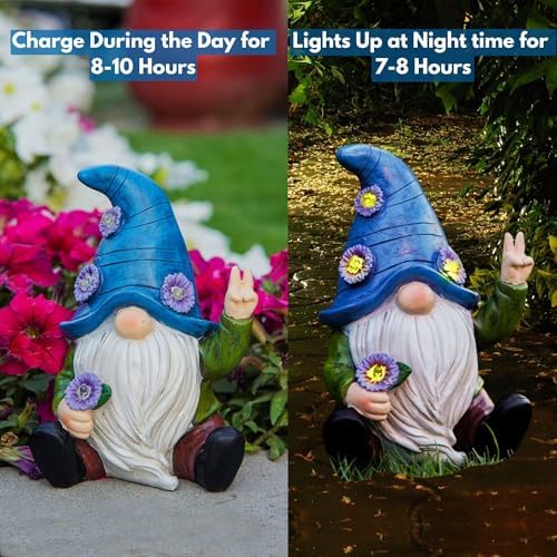 Blue Peace Yard Gnomes - Solar Statue, 11 Inch - Image 3