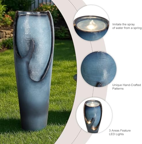 Naturefalls 38.7” H Modern Outdoor Fountain - 4-Tiered Outdoor Garden Fountains with Contemporary Design&LED Light for Garden, Patio, Deck, Porch, Backyard and Home Art Decor - Image 4