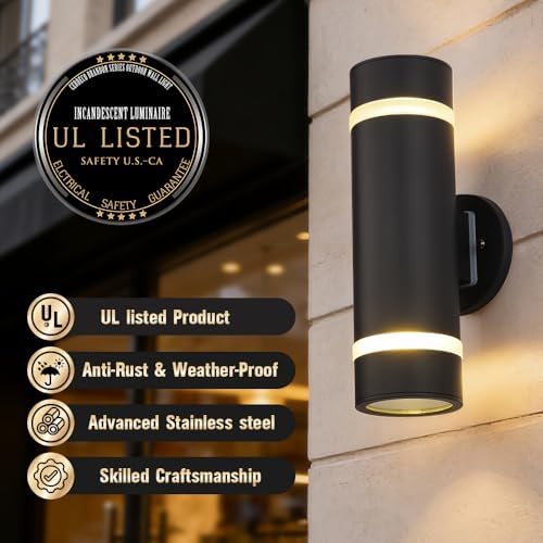 Cerdeco 13" Stainless Steel Modern Outdoor Wall Sconce Cylinder Porch Light - Image 2