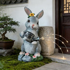 Weather Solar Power Rabbits Statue with Watering Can Parties Decors for Yard and Porch Decorative Lighting Resin Rabbits with Watering Can - Image 4