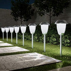 Solar Path Lights, Set of 8-16” Tall Stainless Steel Outdoor Stake Lighting for Garden, Landscape, Yard, Driveway, Walkway by Pure Garden (Gunmetal) - Image 6
