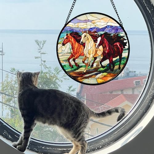 Running Horses Stained Glass Window Hanging Suncatcher Gift for Women 15" - Image 4
