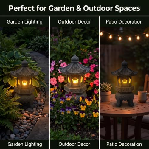 Japanese Solar Pagoda Lantern Outdoor Garden Decor Resin LED - Image 7