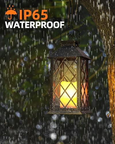 Otdair Solar Lanterns Outdoor Waterproof 14" Flickering LED, 2 Pack, Bronze - Image 3