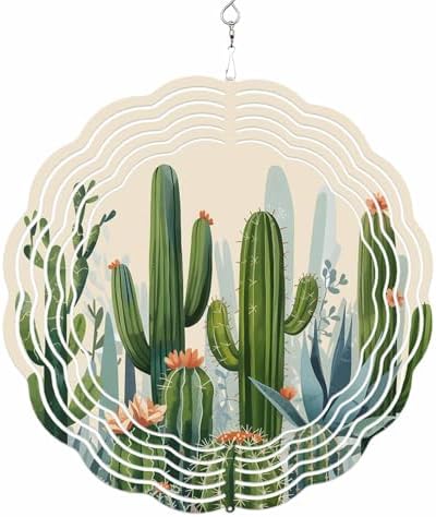 Wind Spinners for Yard Garden, Summer Cactus Tropical Plants 3D Stainless Steel Round Hanging Spinners Indoor Outdoor Kinetic Yard Art,12 Inch, Flower Green Plant - Image 6