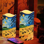 Wheatfield with Crows Flameless Candles with Dancing Flame Effect Waterproof Outdoor Pillar Lights Battery Operated Candle with Remote for Bedroom Bookshelf Fireplace Decor 4 Pack - Image 5