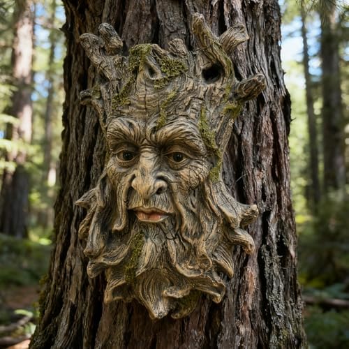 Tree Face Statue Outside Yard Outdoor Decoration, Fairy Tree Face Decor and Yard Decorations Clearance, Whimsical Wallmount Old Man Art with Moss, Fence Hanging Sculpture Orantments, 6.7" x x 9.8" by GardenWhisper