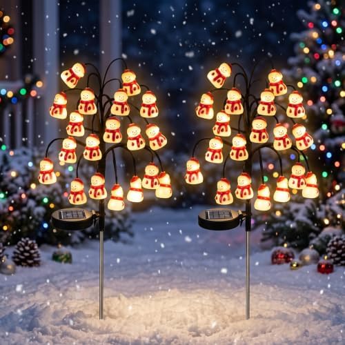 2PCS Solar-Powered Snowman Branch Light, Outdoor Christmas Decorative Light by Justup