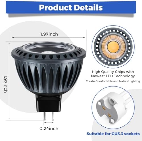 Gardencoin MR16 LED Light Blub, 5W 2700K Warm White 450 Lumens Dimmable, Aluminum Housing, Low Voltage 12V Input,GU5.3 bi-pin Light Bulbs for Landscape &Accent Lighting, Indoor/Outdoor Use,12-Pack - Image 5