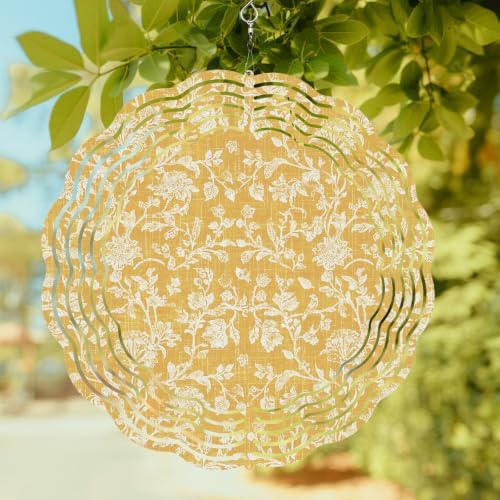 10 Inch Botanical Rose Wind Spinner for Yard and Garden,Vintage Turmeric Yellow Floral Leaf Farmhouse Hanging Ornaments Outdoor 3D Kinetic Wind Sculpture Spinners Indoor Outdoor Patio Décor Gift - Image 2