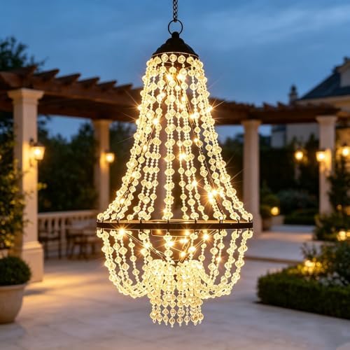 Solar Hanging Crystal Chandelier, Waterproof LED Outdoor Garden Decor Light - Image 5