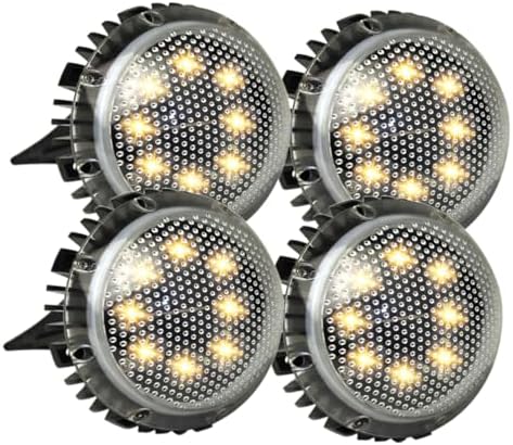 4pcs Solar-Powered LED Outdoor Ground Lights for Garden and Lawn, Warm White Disc In-ground Landscape Lighting, Weather-Resistant Solar Pathway Lamps for Driveway and Yard by HYTROVE