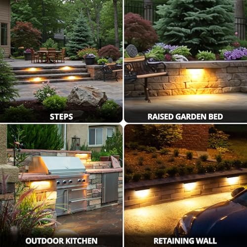 GKOLED Replaceable 12" LED Hardscape Lights, Low Voltage Retaining Wall Lights, Paver Wall Hardscape Lighting, Outdoor Landscape Step Lights, 12VAC/DC 1.5W 2700K, Die-cast Aluminum Housing, 4 Pack - Image 6