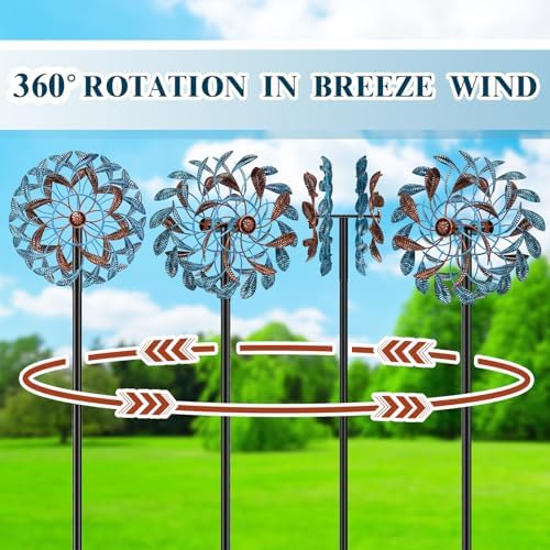 360° Wind Spinners Outdoor, Wind Sculptures Windmill with Metal Stake, 63.2" Kinetic Large Metal Yard Art Decor Spinners Pinwheels for Garden Outside Patio Lawn - Image 2