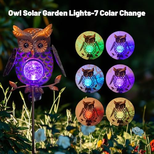 HONGLAND Solar Lights Outdoor Decor Waterproof, Solar Owl Garden Decorative Stake, Whimsical Gardening Gifts for Women Mom, Owl Outdoor Lights for Yard Patio Lawn Decor - Image 3