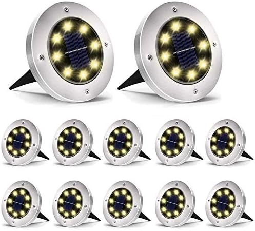 Aogist Solar Ground Lights - 12 Pack, 8 LED, Waterproof Outdoor Disk Lights for Pathway, Yard, Walkway, Patio, Lawn Path (Warm White) by Aogist