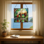Palomino Rocky Mountain Horse grazing beside shallow stream Square Suncatcher –Stained Glass Style Window Panel with Pastoral Scene, Custom Decorative Hanging Art for Equestrian Home, Christmas cmdrvG - Image 6