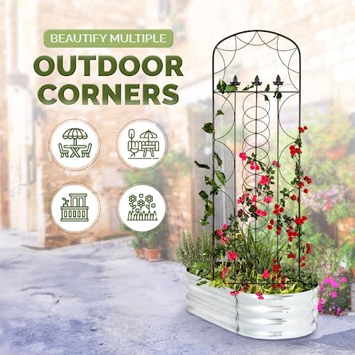 Idzo 71 in. Decorative Metal Trellis for Climbing Plants Outdoor, Heavy-Duty Steel Garden Trellis with Durable Powder Coating, Black - Image 6