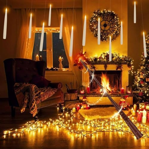 Enpornk 36 Pcs Halloween LED Magic Hanging Floating Candles, Taper Flickering Flameless with 2 Magic Wands - Candle Set for Halloween, Christmas, Weddings, Birthdays & Fantasy Ambiance - Image 4