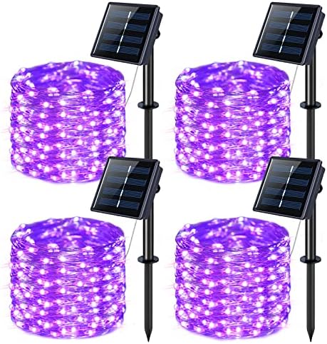 JMEXSUSS 4 Pack Solar Halloween Lights, 33FT 100 LED Purple Fairy Lights by JMEXSUSS