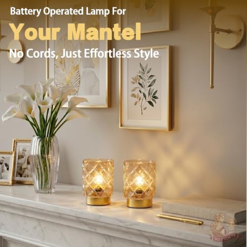 Battery Operated Lamp Timer, Cordless Table Lamp for Shelf Decor, Rhombus - Image 3