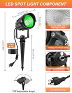 Halloween Green Landscape Lights Outdoor, 14 LED Landscape Lighting with US Plug, IP65 Waterproof Spotlights for Tree Yard Garden Pathway St. Patrick's Day Christmas Decor 8 Pack - Image 3