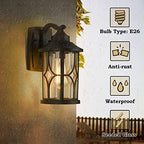zeyu 2 Pack Outdoor Wall Lights, Exterior Light Fixture for Front Porch House, Die-Cast Aluminum with Seeded Glass, Black Finish, ZX48B-2PK BK - Image 2