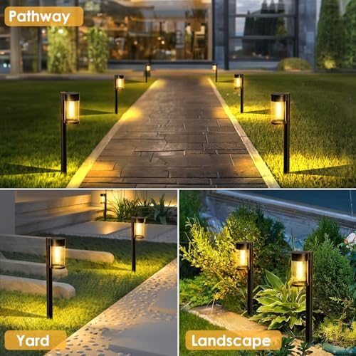 Mancra Solar Pathway Lights Outdoor, 10 Pack Metal & Glass Solar Lights Outdoor Waterproof Landscape Path Lights for Yard Walkway Garden Decor, Warm White - Image 6