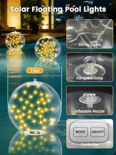 2Pack Floating Pool Lights, 15Inch Solar Powered Pool Ball Light That Float - Image 5