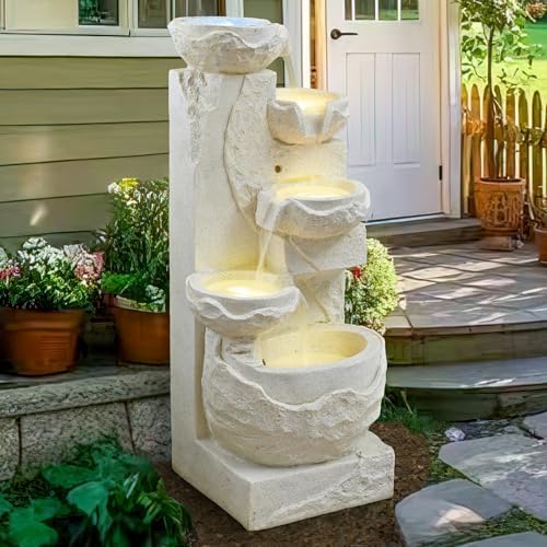 41.34" Outdoor Water Fountain LED Waterfall Water Feature for Garden Patio - Image 7