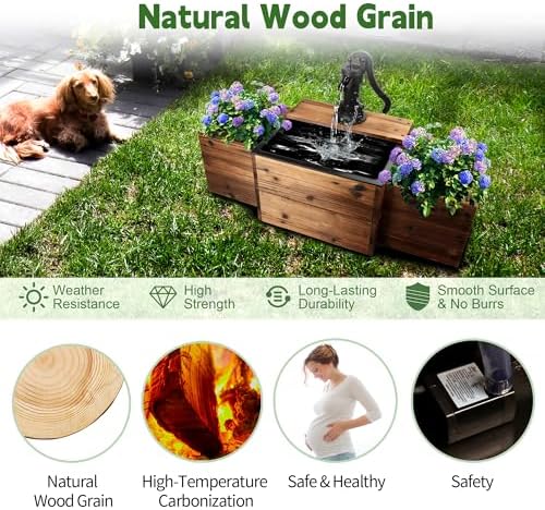 OIPRTGFJ Outdoor Water Fountain,Floor Wooden Rectangular Pump Old-Fashioned Fountain with Flower Box,Electric Decorative Hand Pump, Outdoor Water Feature for Garden Patio Backyard - Image 5
