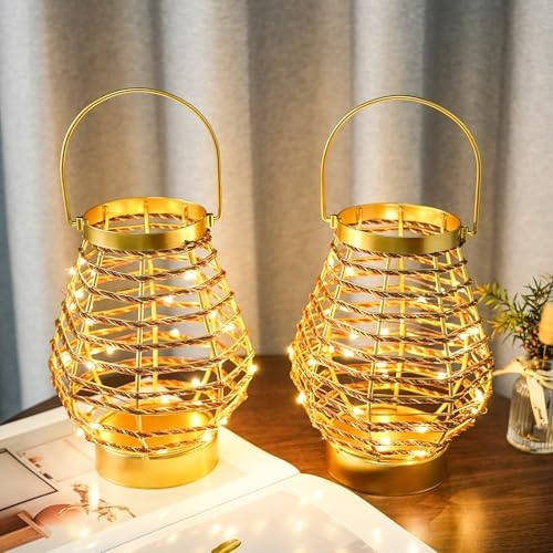 Set of 2 Metal Cordless Table Lamp 8 "H Metal Cage LED Cage Lamp with 6-Hour Timer, Vintage Decorative Fairy Lights Lantern for Indoor/Outdoor Bedrooms Weddings Parties Patio Events - Image 5