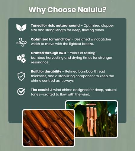 Nalulu Classic Bamboo Wind Chimes - Outside Outdoor Wood Wooden Windchimes, Medium, Handcrafted with Calming Deep Tones, Ideal Home Decor or Gift for Any Occasion - Image 4