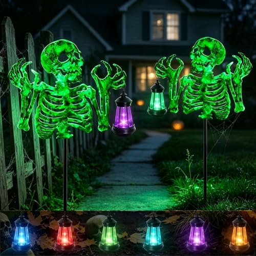 Skeleton Halloween Decorations Outdoor with Color Changing Solar Lantern by stadeco