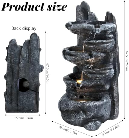 Outdoor 6-Tiers Cascading Rock Water Fountain, Waterfall Fountain with LED Light, Outside Patio Water Features Fountains, Garden Waterfall Decor for Patio, Backyard, Porch ﻿ - Image 2
