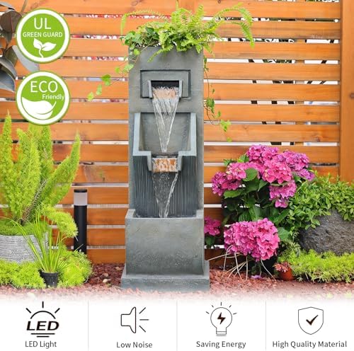 Sunlinua 35H Modern Outdoor Water Fountain with 3-Tiers Cascading Waterfall Feature for Indoor or Outdoor Cascading Waterfall for Relaxing Garden Patio Backyard Deck Porch or Home Décor - Image 3