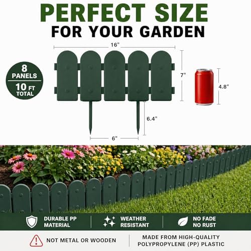 Evelyne Garden Border Edging: Wooden Fence Design - 8pcs Green Yard Landscaping Fence Liner Lawn Edge Barrier - 10ft Kit of Decorative Lawn Landscape Panels Elements -Landscaping Edging-GMT-10374-B08 - Image 4