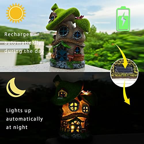 ASAWASA Flocked Mushroom Fairy Garden House with Solar Light,Funny Statue Sculptures for Garden Decor,Exquisite Cottage Figurines for Patio Lawn Yard Gift Decoration - Image 3