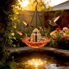 2026 Spring Solar Cascade Hanging Bird Bath Fountain for Outdoor Garden Decor, Metal Hanging Birdbath with Solar Pump for Backyard, Patio, Yard, Attracts Birds and Hummingbirds (Orange, Upgraded) by LONGLUAN