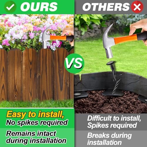 Rustic Pine Wood Garden Fence - 19.8ft Total Length (3pcs 6.6ft L*12in H) Easy to Install Sturdy Wooden Landscape Edging Border, No Fading Planter Fencing for Yard Flower Bed Lawns Pathway Tree - Image 3