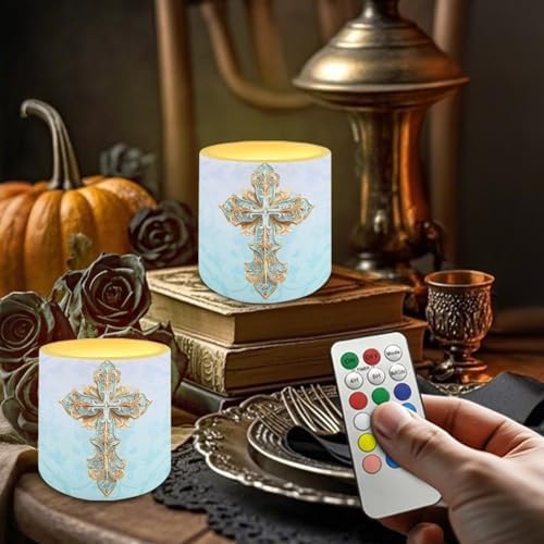 LED Flameless Candles with Realistic Dancing Flame Aesthetic Cross Waterproof Battery Operated with Dual Timer & Remote (4 Pack) for Independence Day Home Indoor $ Outdoor Decor - Image 2